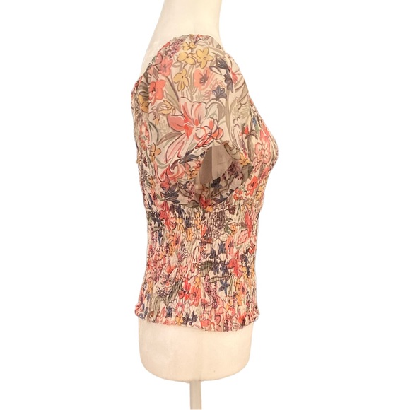 Anthropologie Aurelia Smocked Floral Puff Sleeve Cropped Crinkle Top - S - Picture 6 of 14